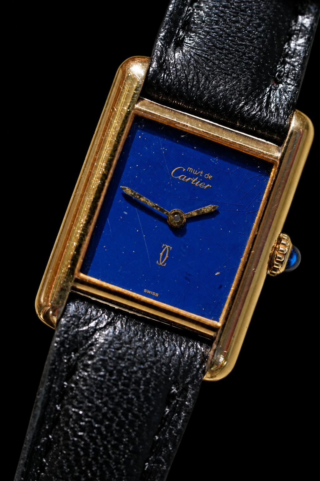 Cartier Vintage Tank Must Vermeil Gold Plated Silver / BLUE