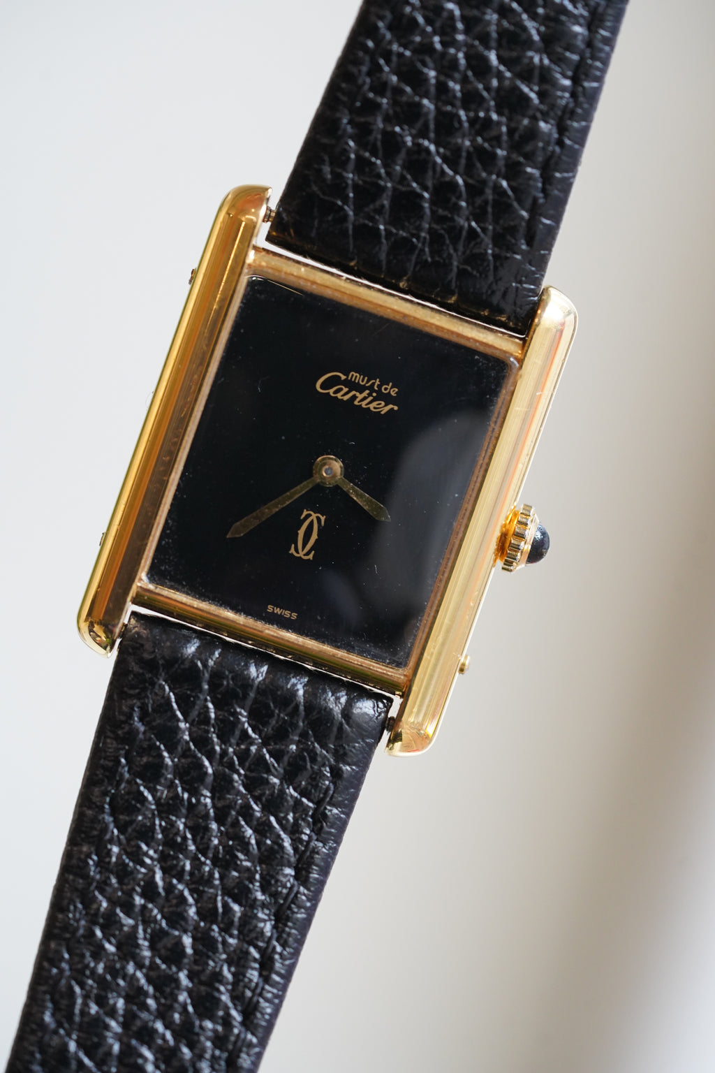 Cartier Vintage Tank Must Vermeil Gold Plated Silver  / black Dial
