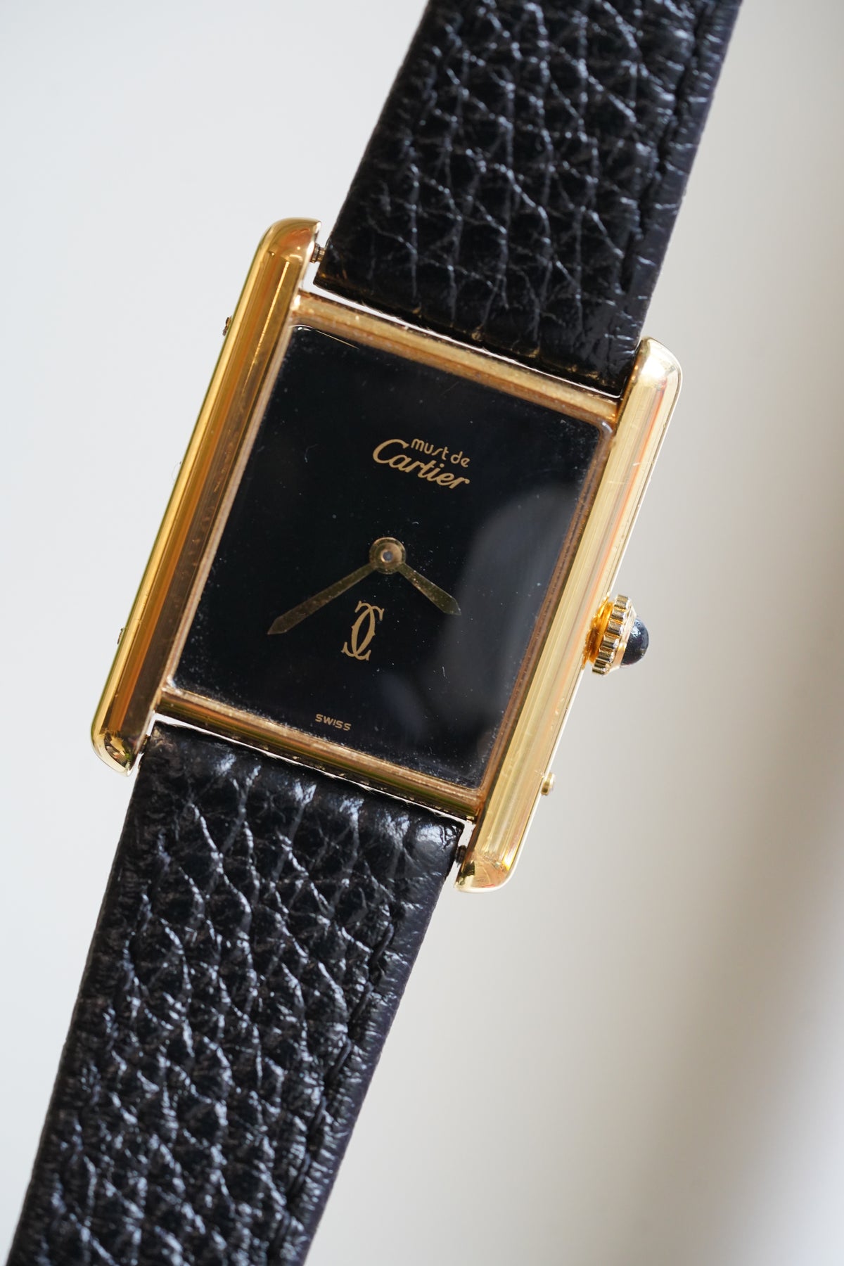 Cartier Vintage Tank Must Vermeil Gold Plated Silver  / black Dial