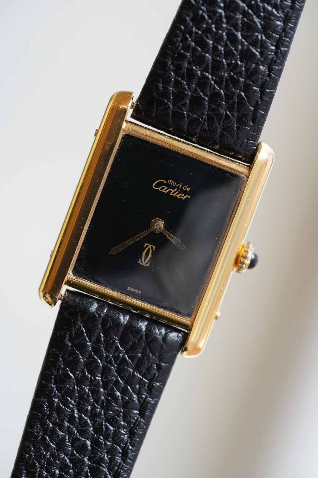 Cartier Vintage Tank Must Vermeil Gold Plated Silver  / black Dial