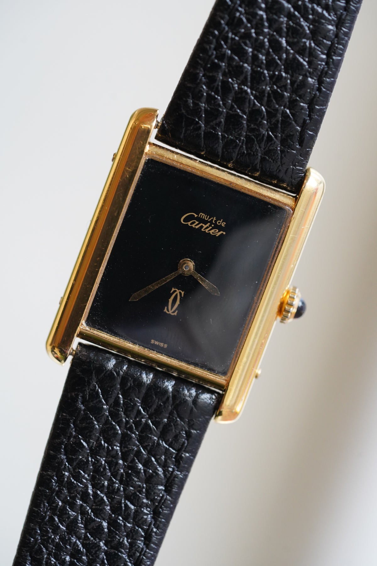 Cartier Vintage Tank Must Vermeil Gold Plated Silver  / black Dial
