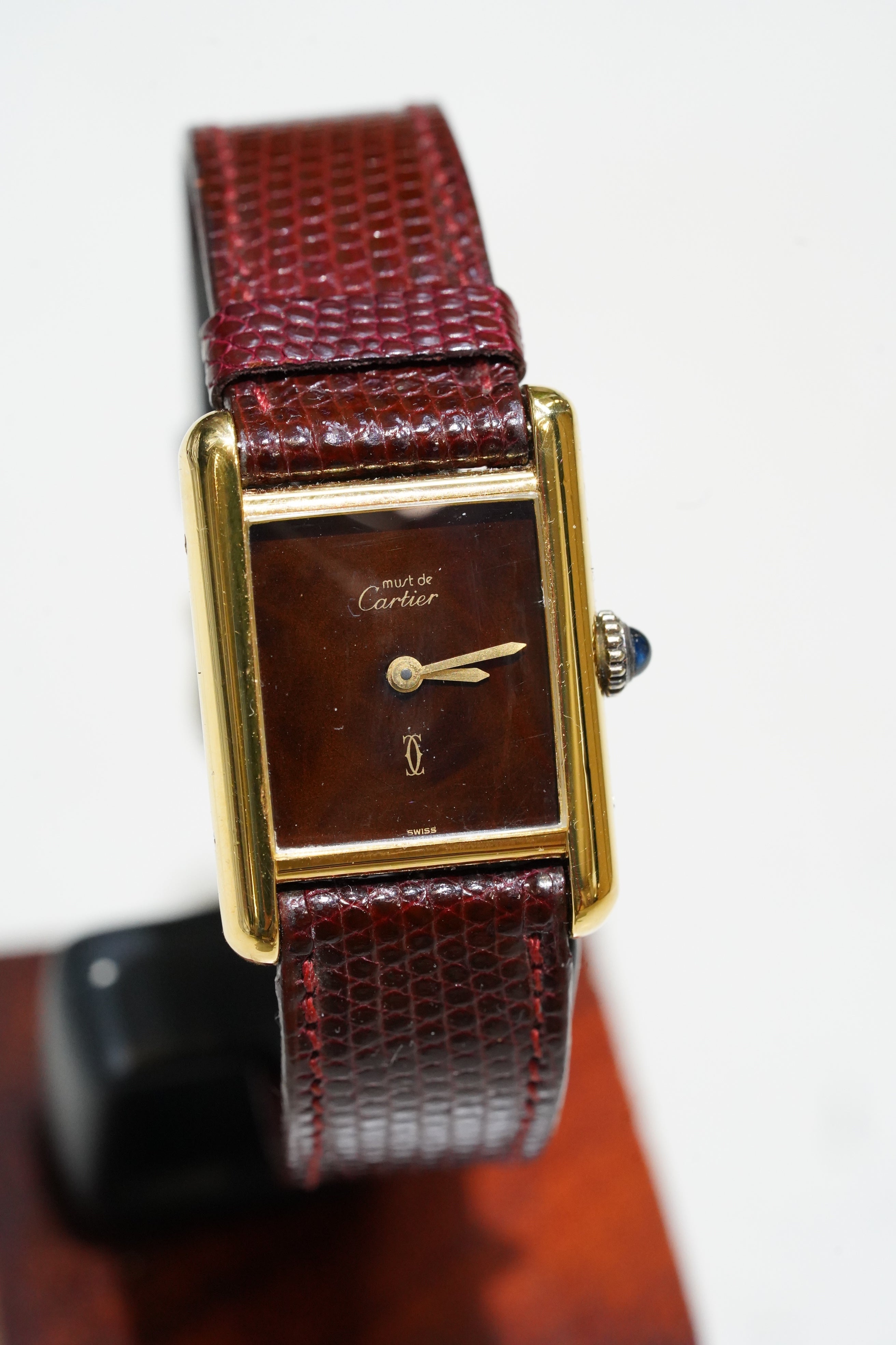 Cartier Vintage Tank Must Vermeil Gold Plated Silver  / Red