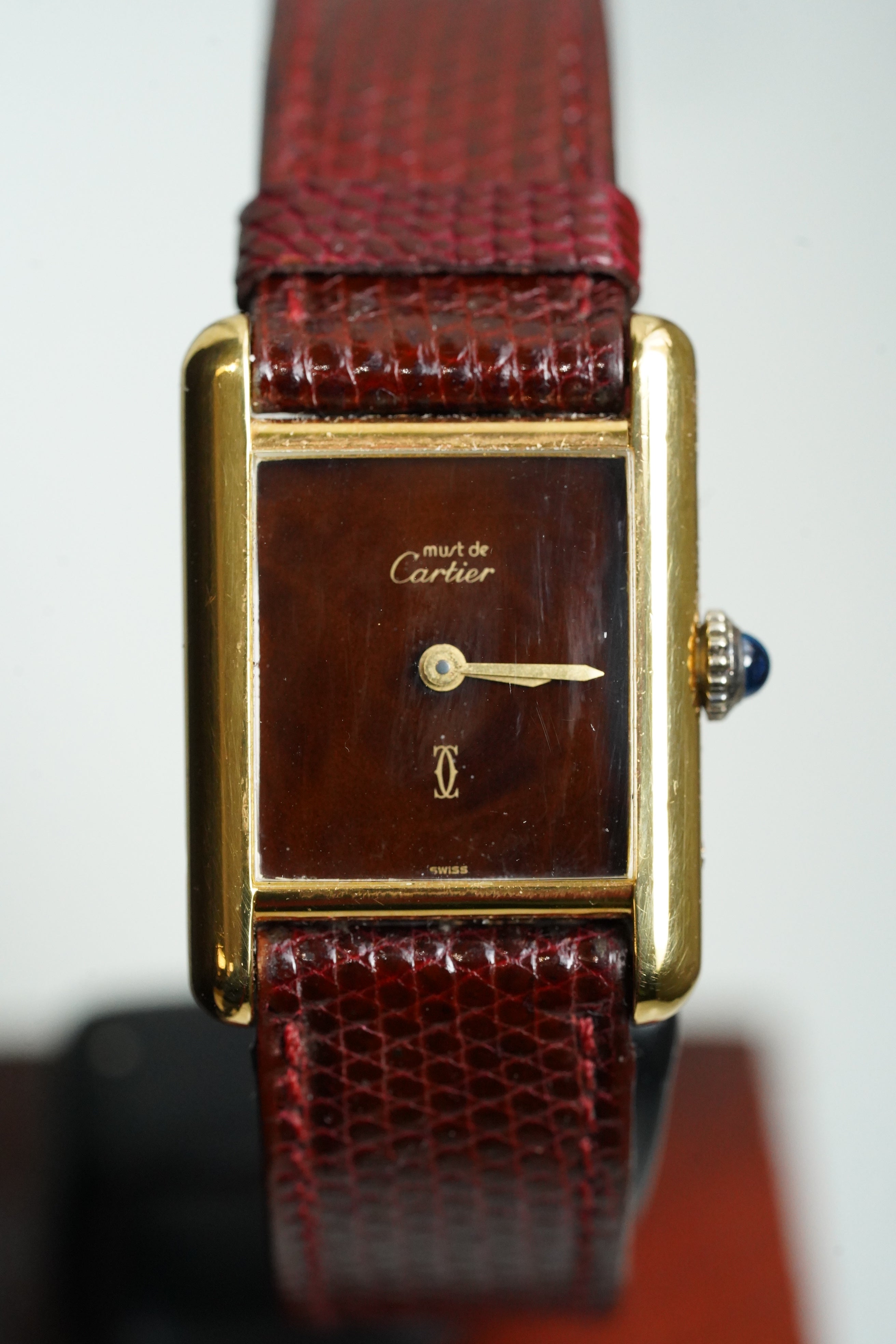Cartier Vintage Tank Must Vermeil Gold Plated Silver  / Red