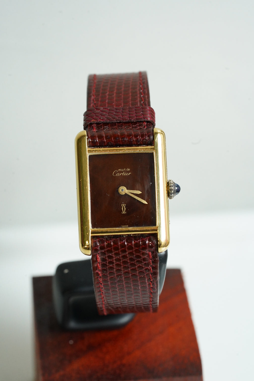 Cartier Vintage Tank Must Vermeil Gold Plated Silver  / Red