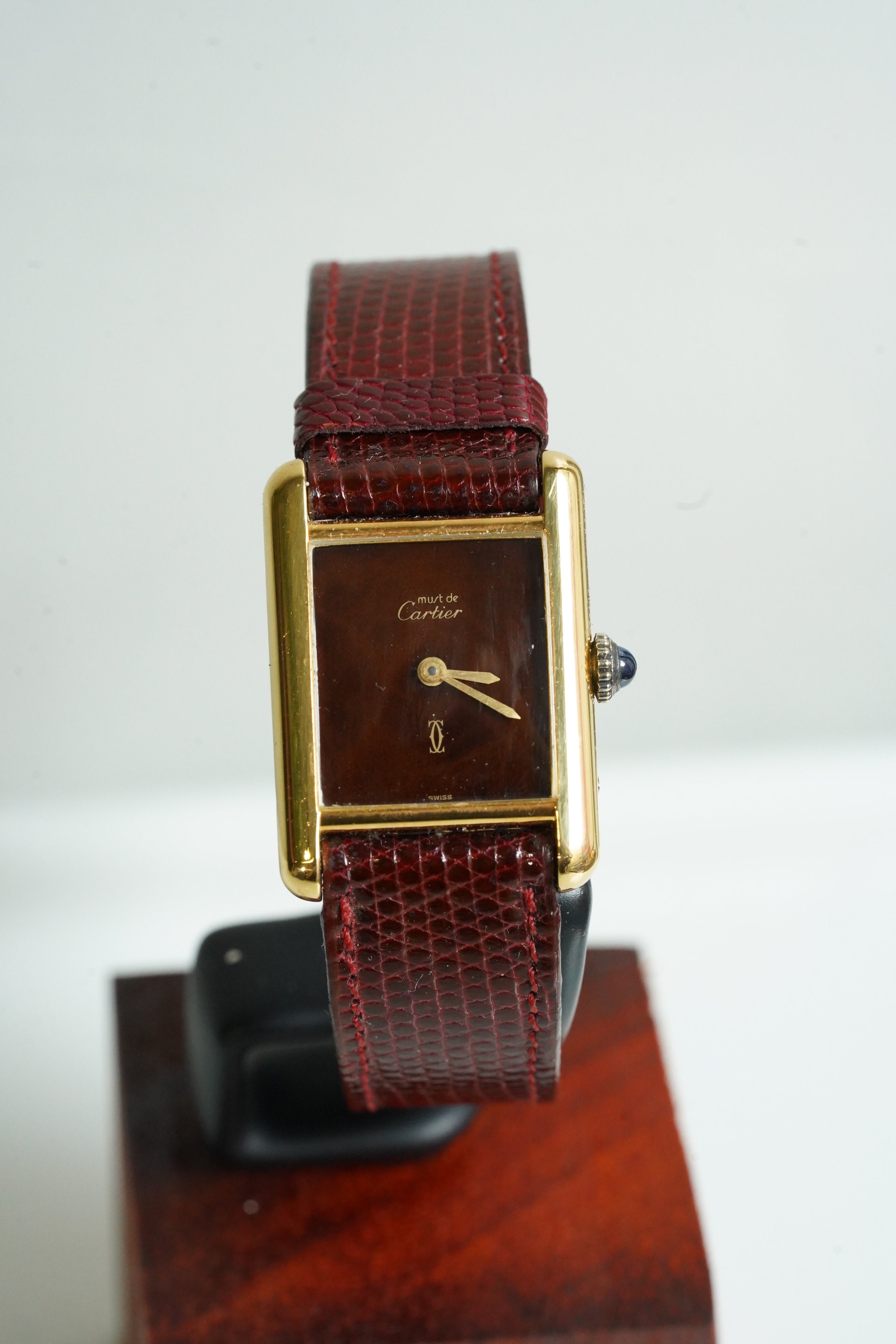 Cartier Vintage Tank Must Vermeil Gold Plated Silver  / Red