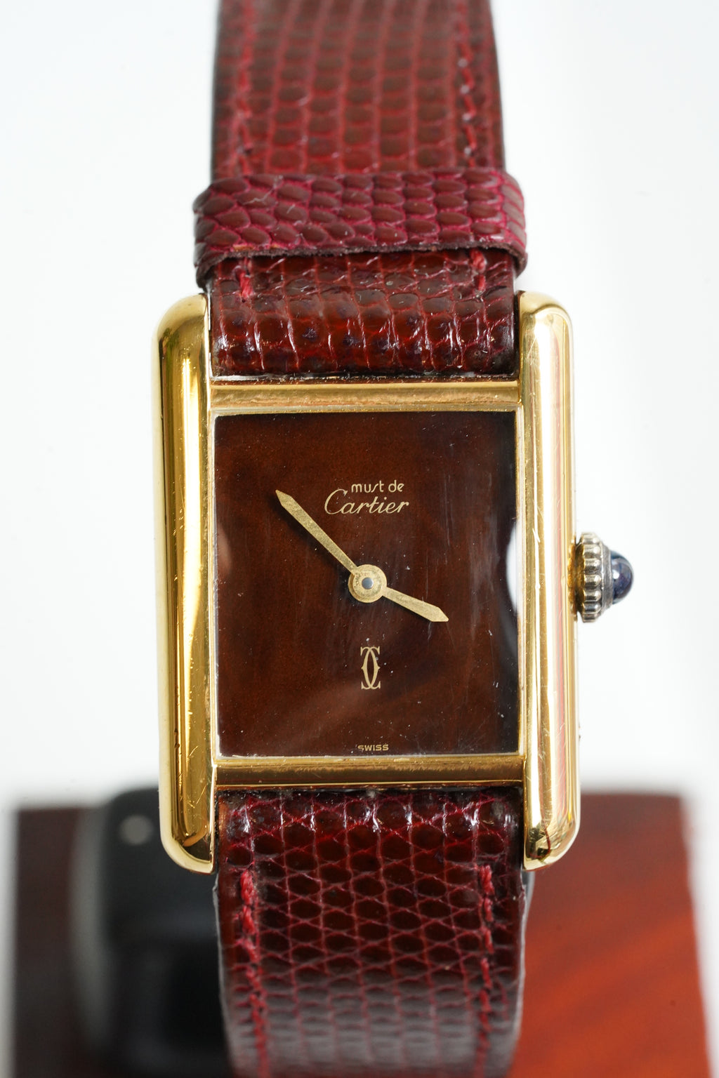 Cartier Vintage Tank Must Vermeil Gold Plated Silver  / Red