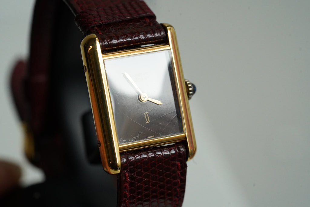 Cartier Vintage Tank Must Vermeil Gold Plated Silver  / Red