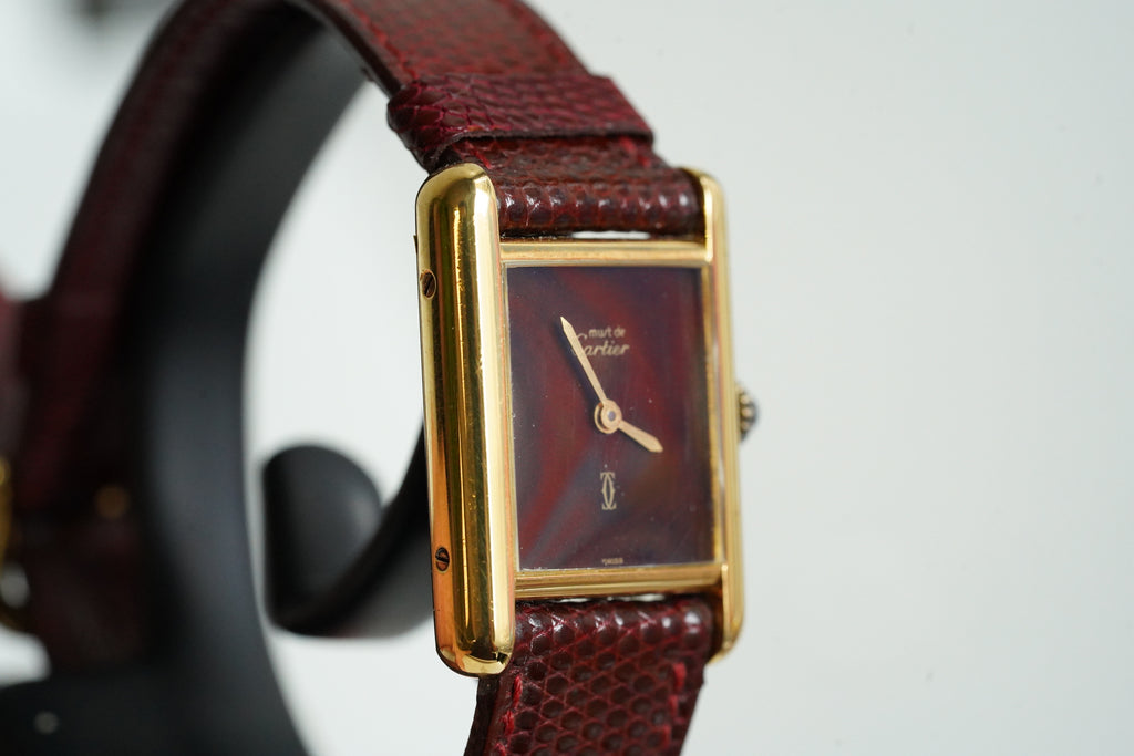 Cartier Vintage Tank Must Vermeil Gold Plated Silver  / Red