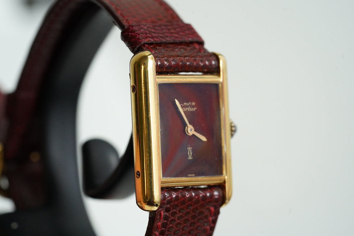 Cartier Vintage Tank Must Vermeil Gold Plated Silver  / Red