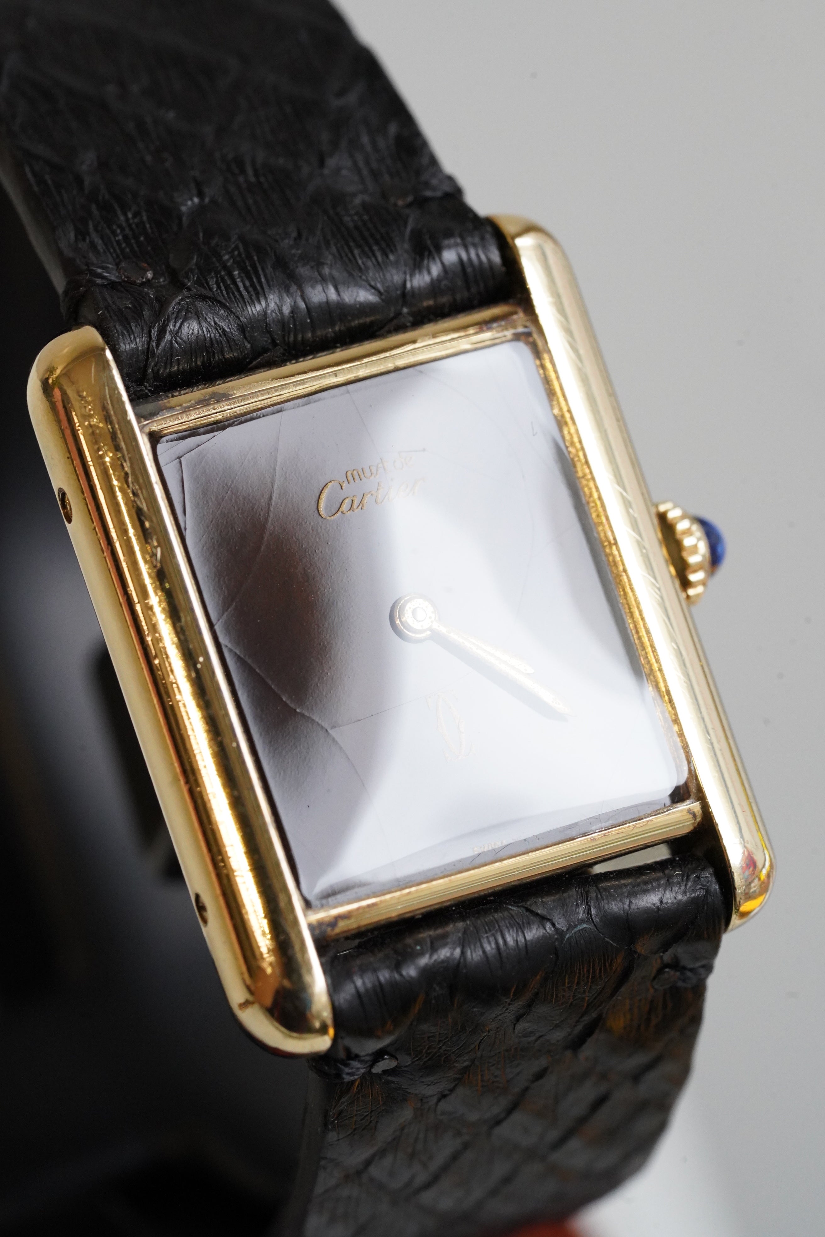 Cartier Vintage Tank Must Vermeil Gold Plated Silver  / Wood Dial
