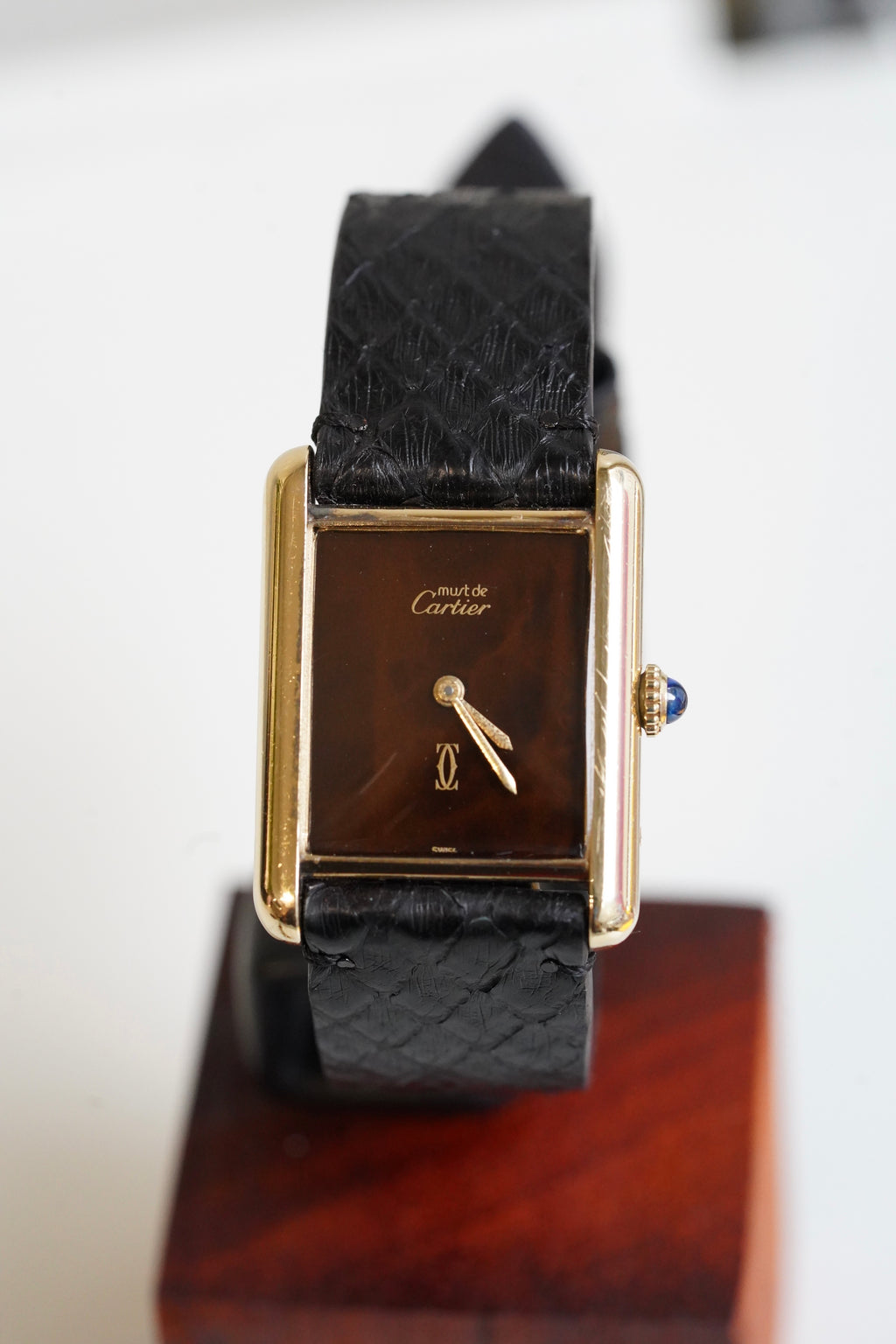 Cartier Vintage Tank Must Vermeil Gold Plated Silver  / Wood Dial
