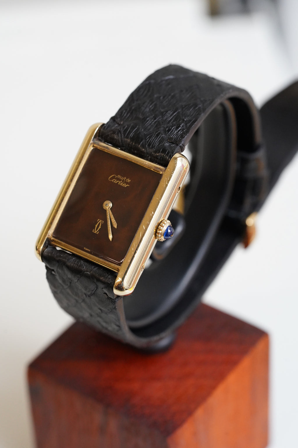 Cartier Vintage Tank Must Vermeil Gold Plated Silver  / Wood Dial