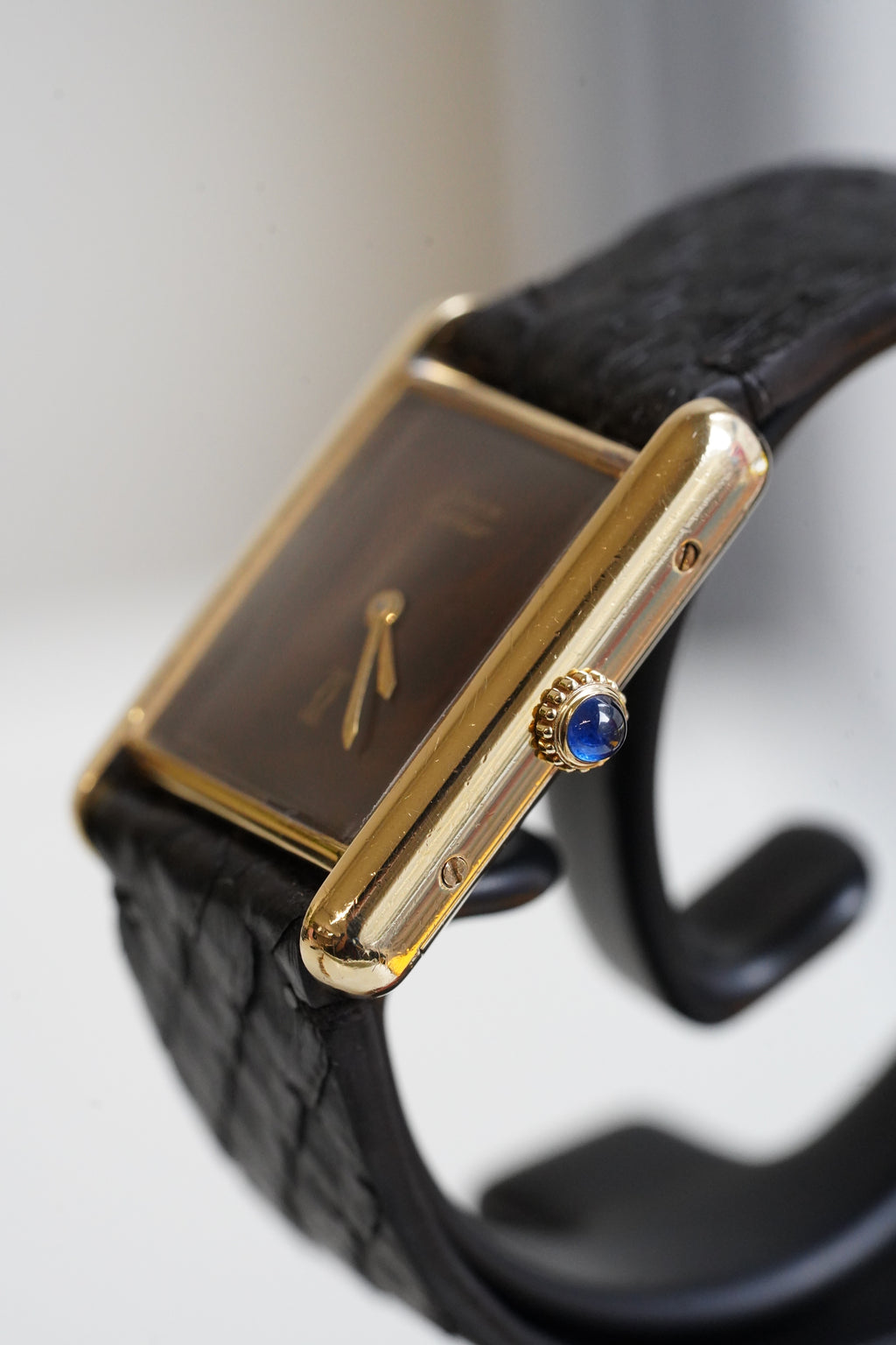 Cartier Vintage Tank Must Vermeil Gold Plated Silver  / Wood Dial