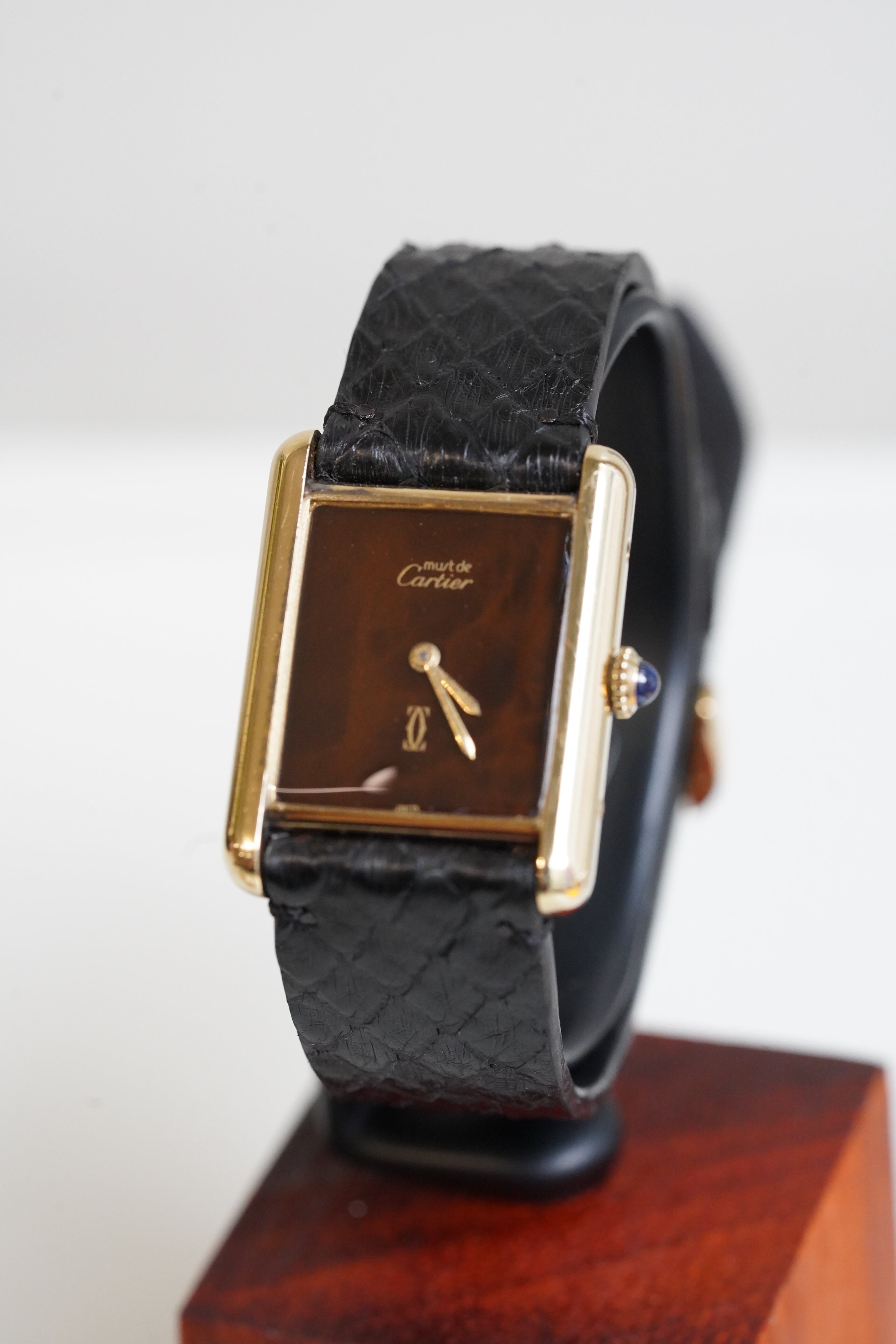 Cartier Vintage Tank Must Vermeil Gold Plated Silver  / Wood Dial