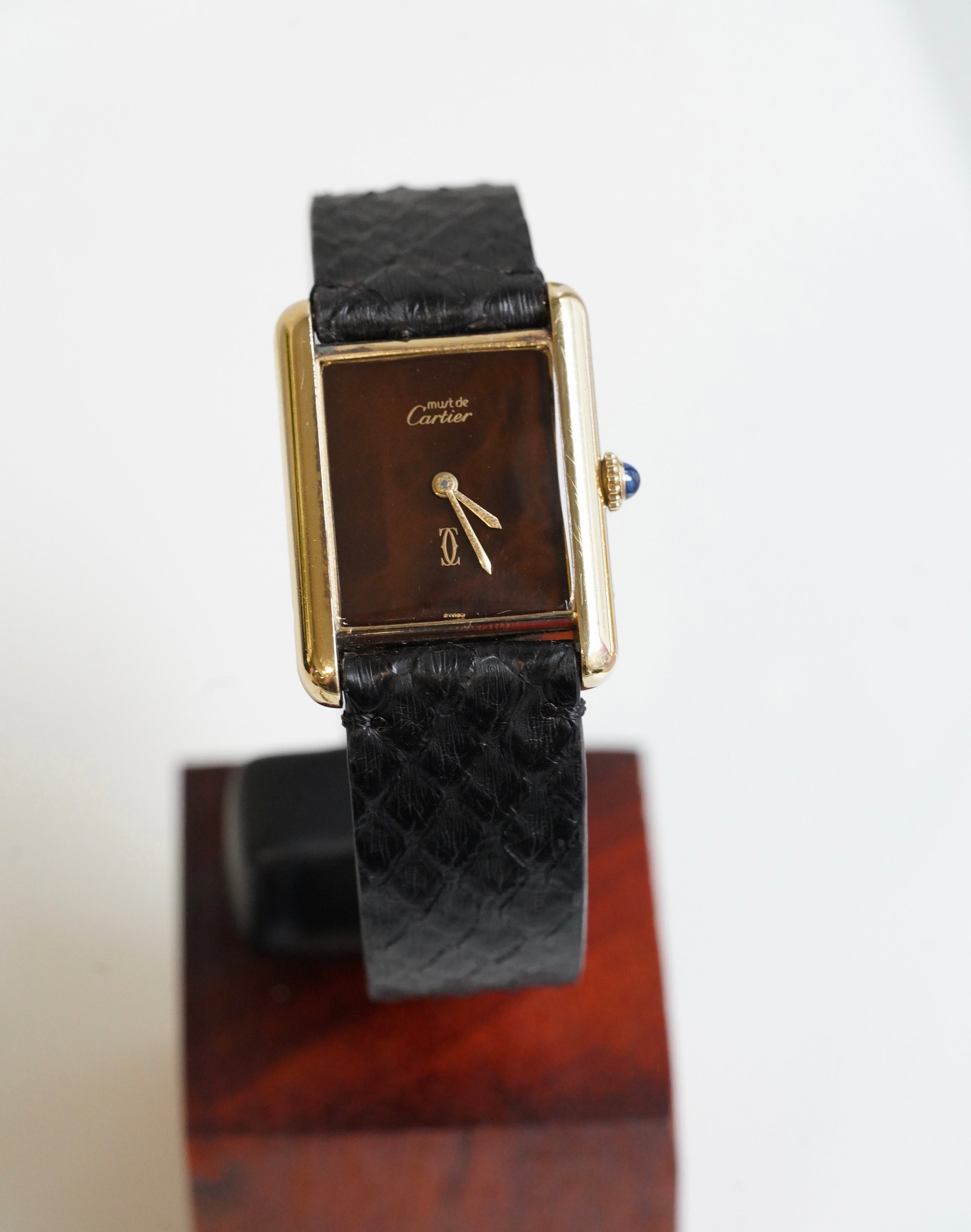 Cartier Vintage Tank Must Vermeil Gold Plated Silver  / Wood Dial