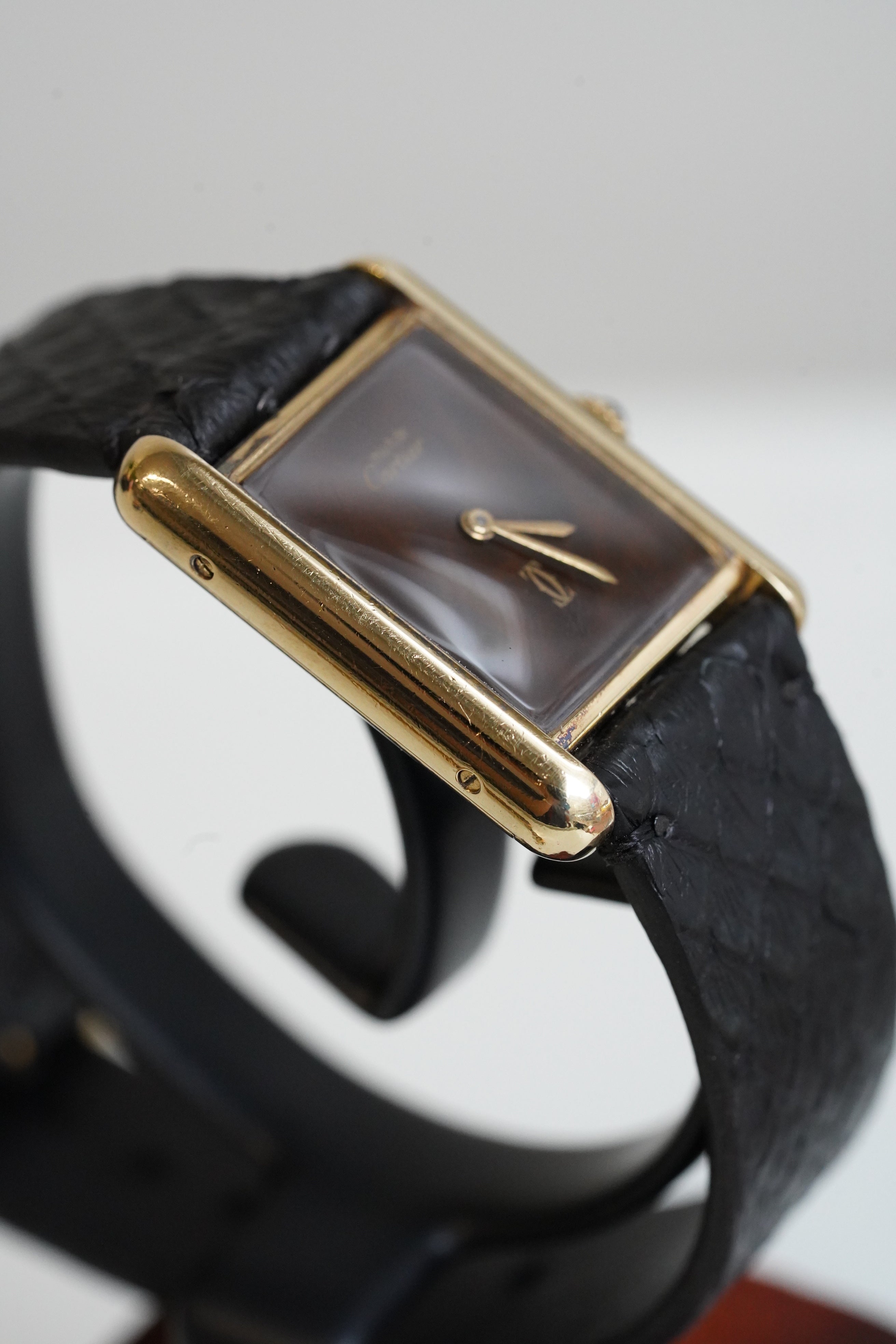 Cartier Vintage Tank Must Vermeil Gold Plated Silver  / Wood Dial