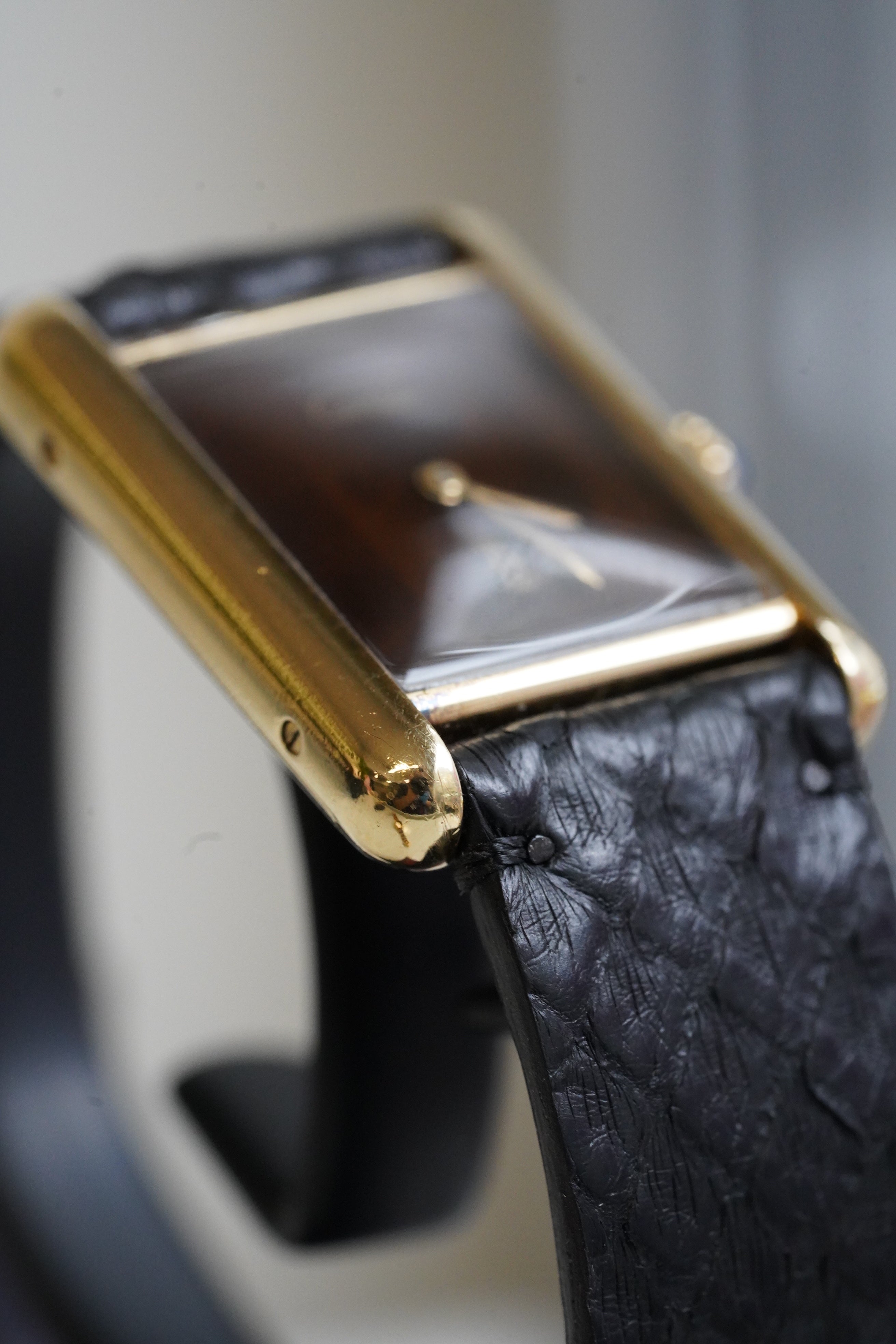 Cartier Vintage Tank Must Vermeil Gold Plated Silver  / Wood Dial