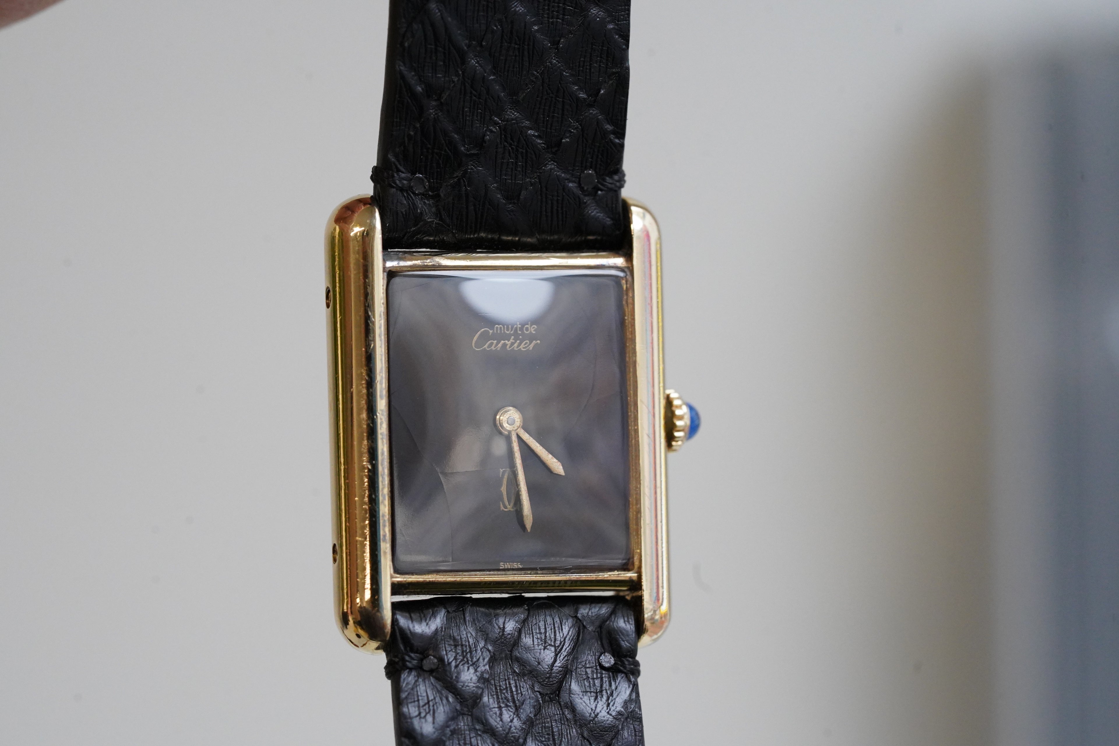 Cartier Vintage Tank Must Vermeil Gold Plated Silver  / Wood Dial