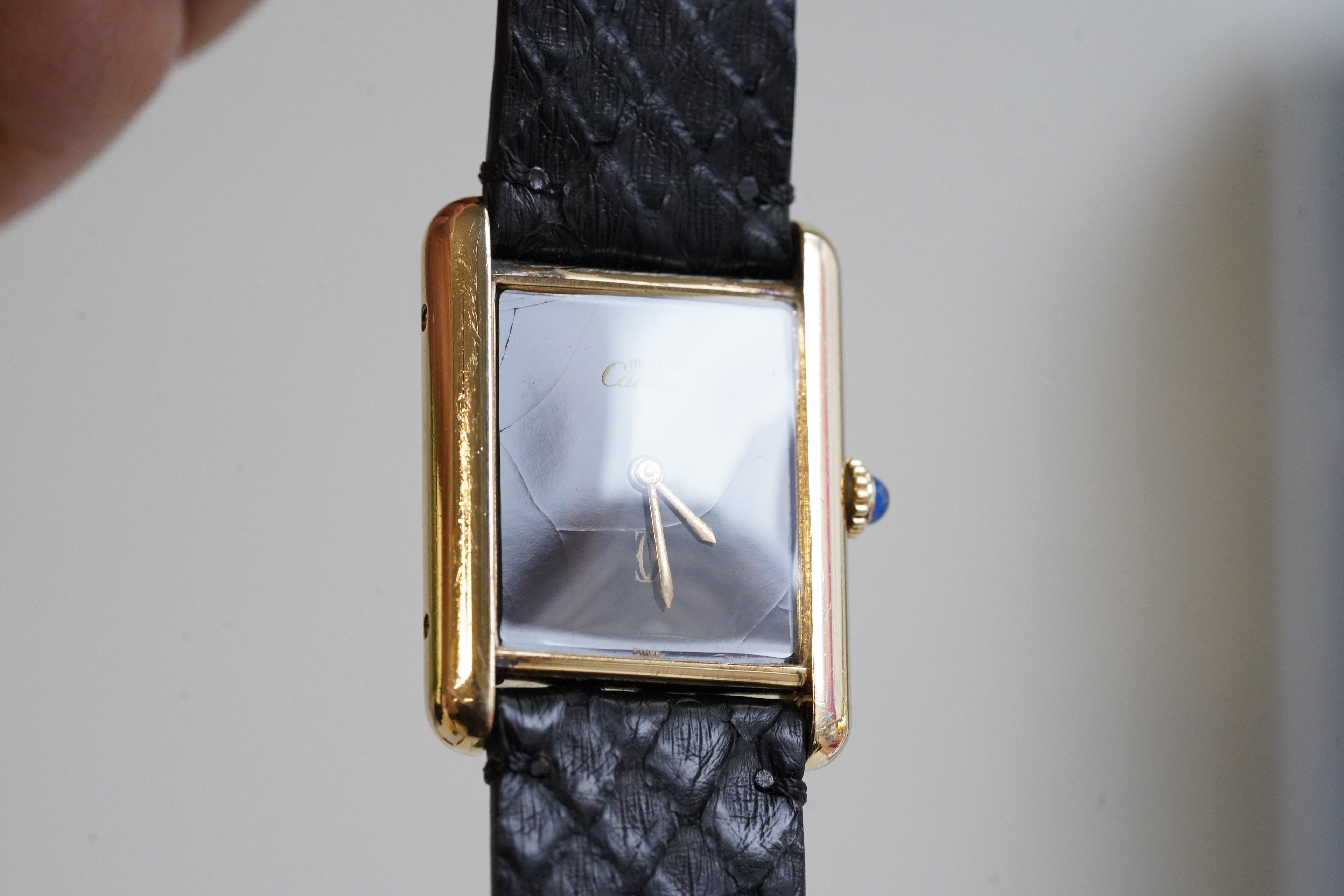 Cartier Vintage Tank Must Vermeil Gold Plated Silver  / Wood Dial