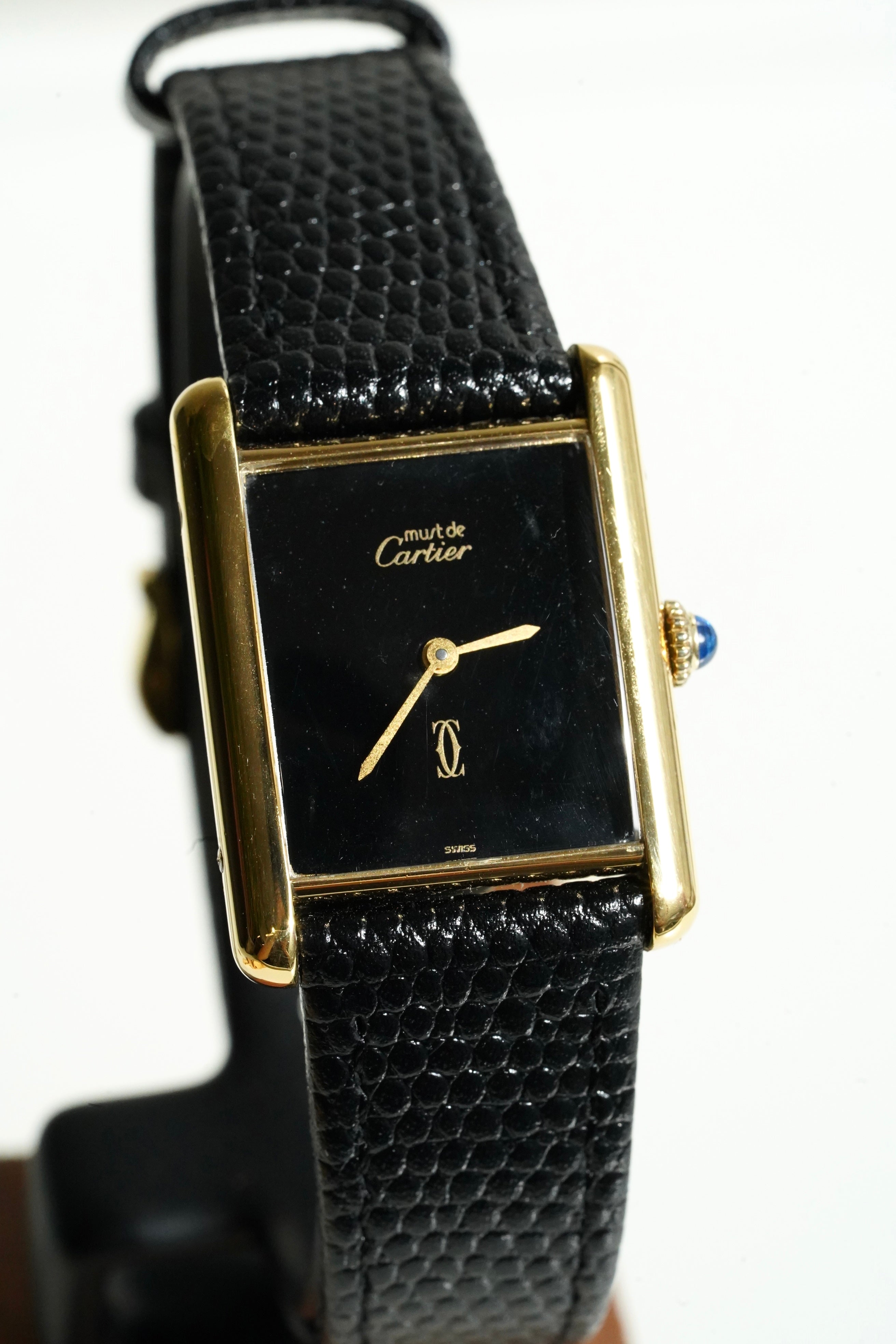 Cartier Vintage Tank Must Vermeil Gold Plated Silver  / Black