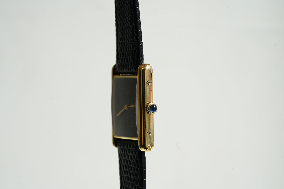 Cartier Vintage Tank Must Vermeil Gold Plated Silver  / Black