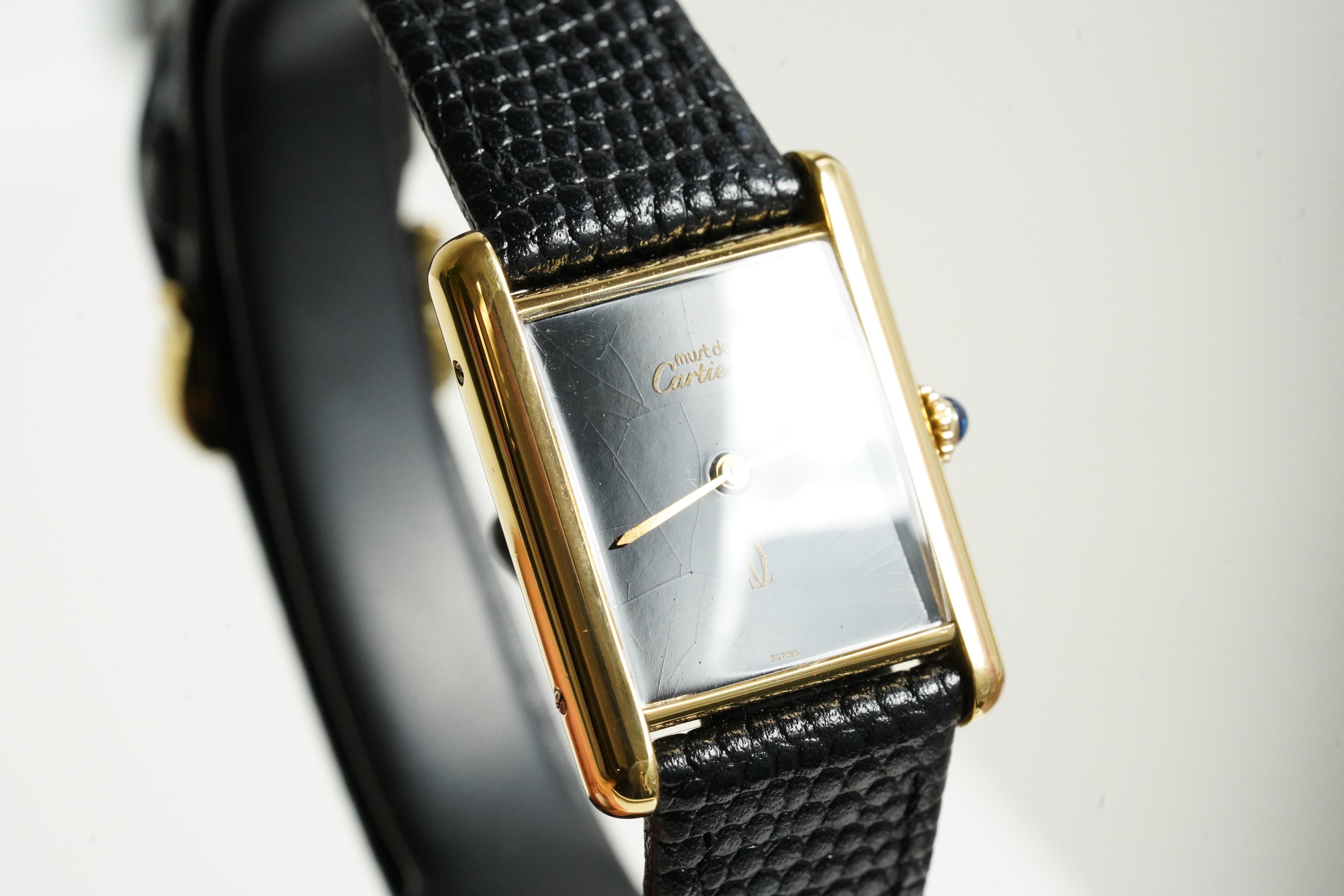 Cartier Vintage Tank Must Vermeil Gold Plated Silver  / Black