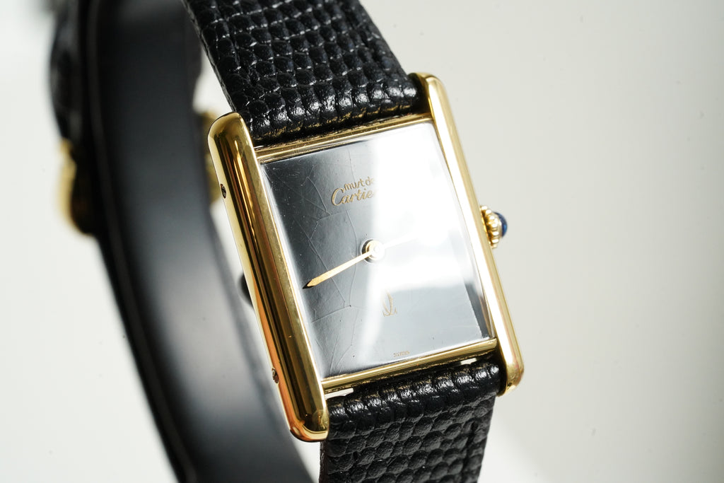 Cartier Vintage Tank Must Vermeil Gold Plated Silver  / Black