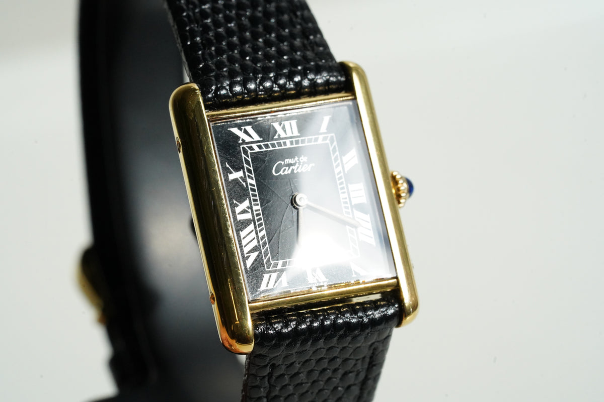 Cartier Vintage Tank Must Vermeil Gold Plated Silver  / Black Dial