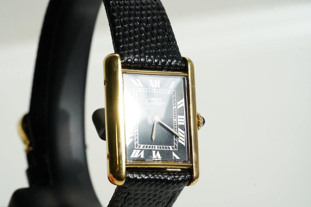 Cartier Vintage Tank Must Vermeil Gold Plated Silver  / Black Dial
