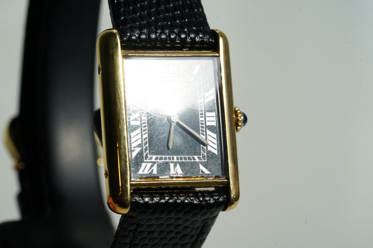 Cartier Vintage Tank Must Vermeil Gold Plated Silver  / Black Dial