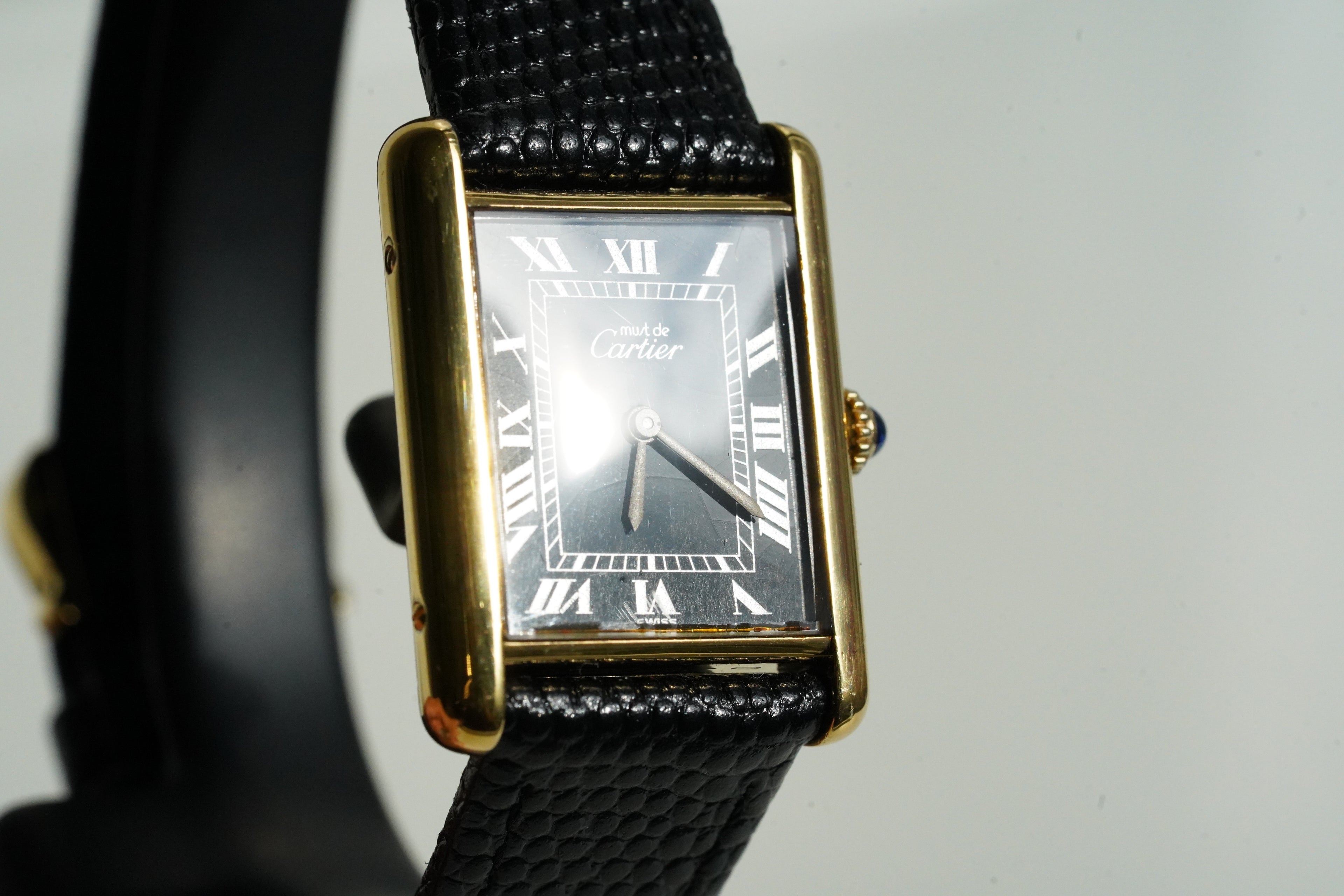 Cartier Vintage Tank Must Vermeil Gold Plated Silver  / Black Dial