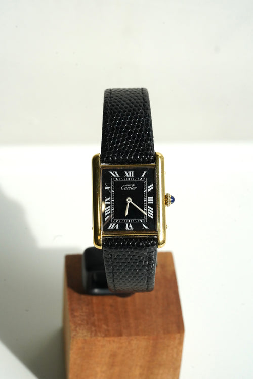 Cartier Vintage Tank Must Vermeil Gold Plated Silver  / Black Dial