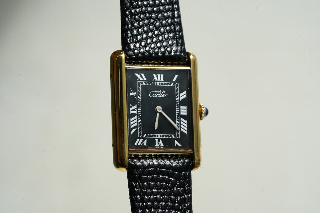 Cartier Vintage Tank Must Vermeil Gold Plated Silver  / Black Dial