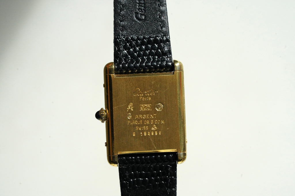 Cartier Vintage Tank Must Vermeil Gold Plated Silver  / Black Dial