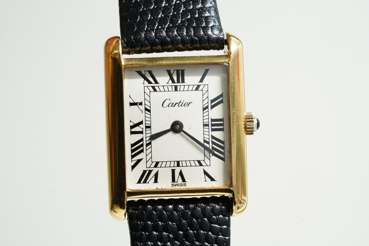 Cartier Vintage Tank Pre Must Vermeil Gold Plated Silver  / White