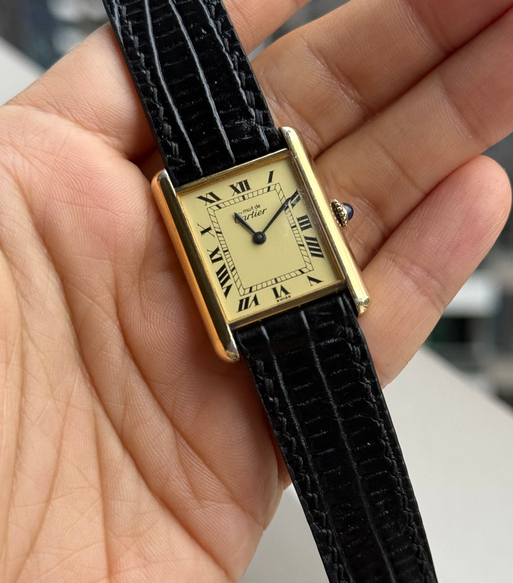 Cartier Vintage Tank Must Vermeil Gold Plated Silver  / Yellow Dial (full set)