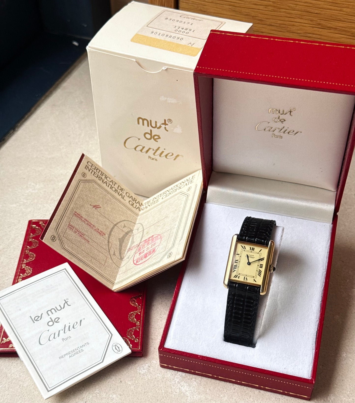 Cartier Vintage Tank Must Vermeil Gold Plated Silver  / Yellow Dial (full set)