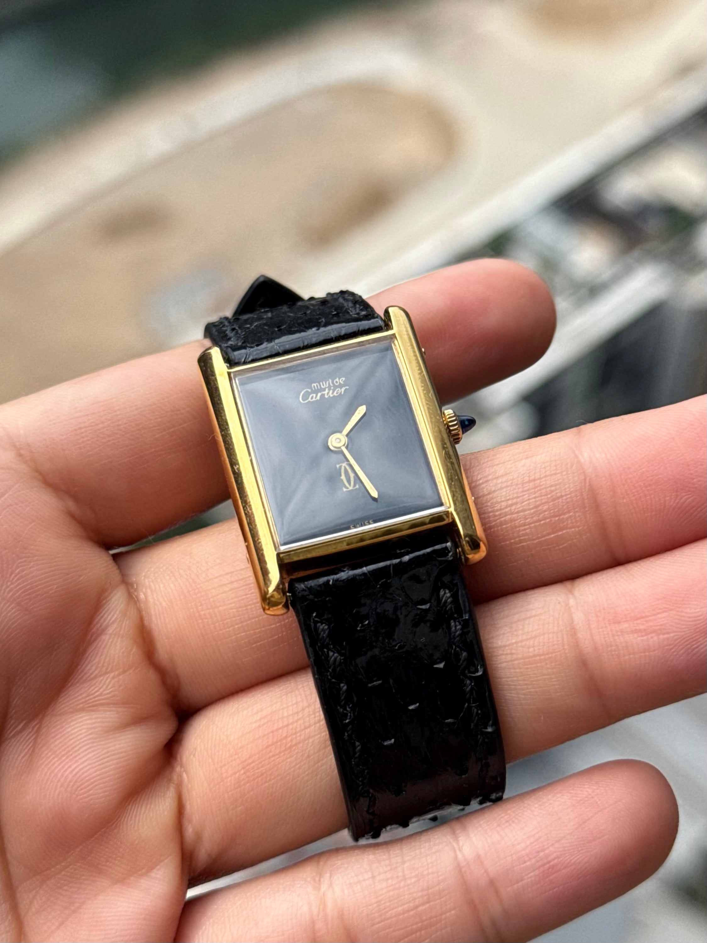 Cartier Vintage Tank Must Vermeil Gold Plated Silver  / Black Dial