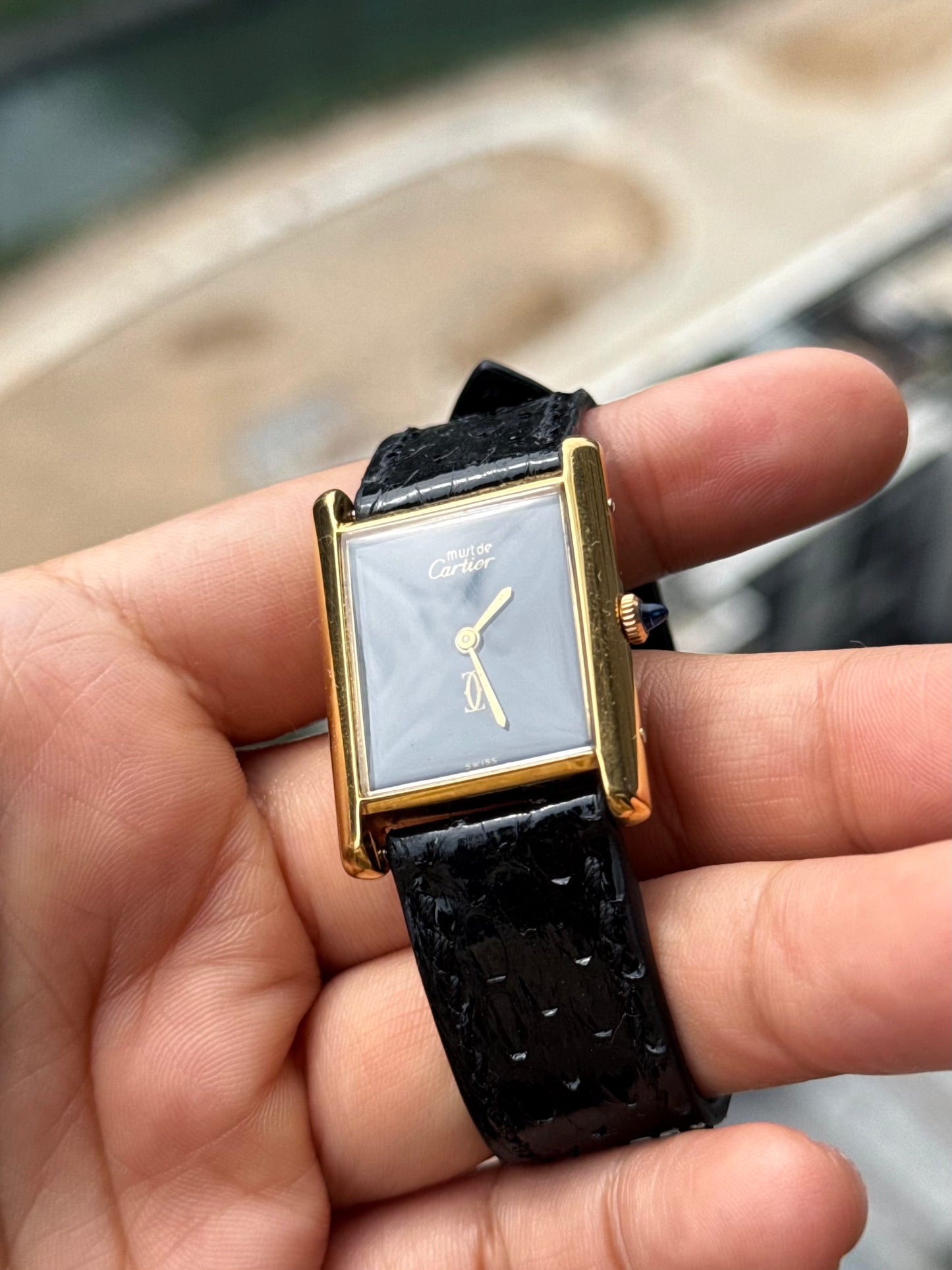Cartier Vintage Tank Must Vermeil Gold Plated Silver  / Black Dial
