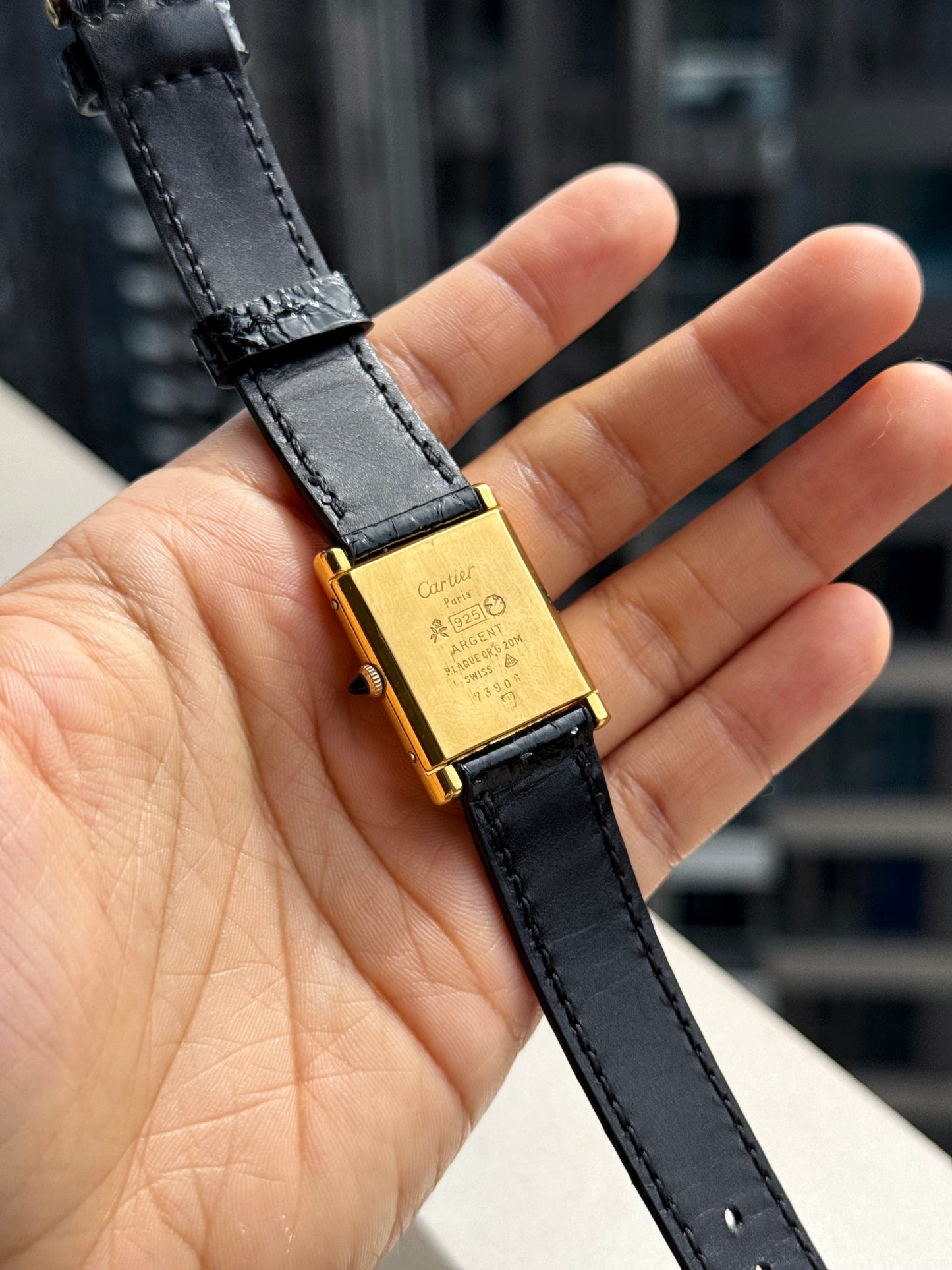 Cartier Vintage Tank Must Vermeil Gold Plated Silver  / Black Dial