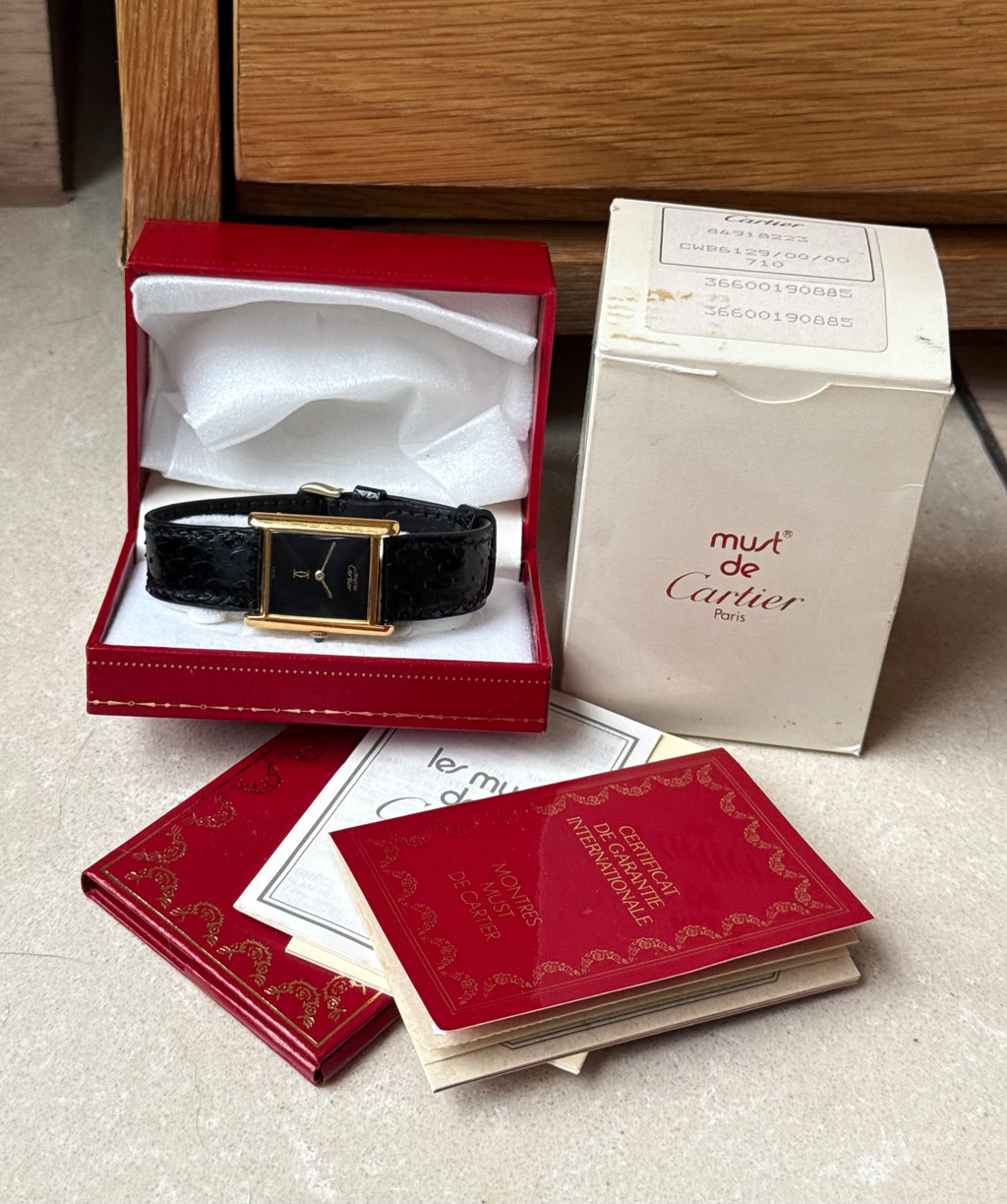 Cartier Vintage Tank Must Vermeil Gold Plated Silver  / Black Dial