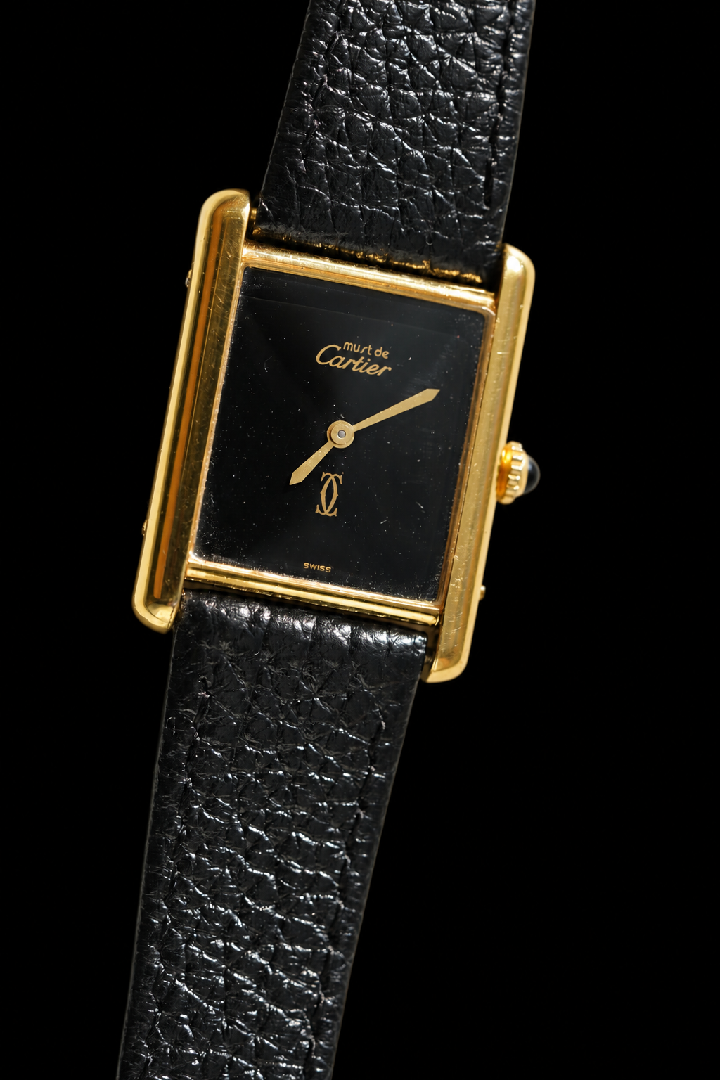 Cartier Vintage Tank Must Vermeil Gold Plated Silver  / black Dial